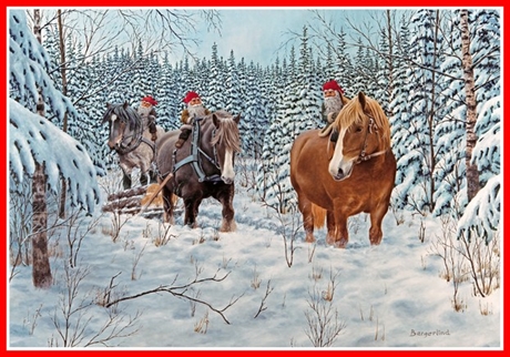 Julbonad Tomtar med hästar