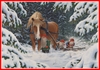 Julbonad Tomtar med häst i skogen